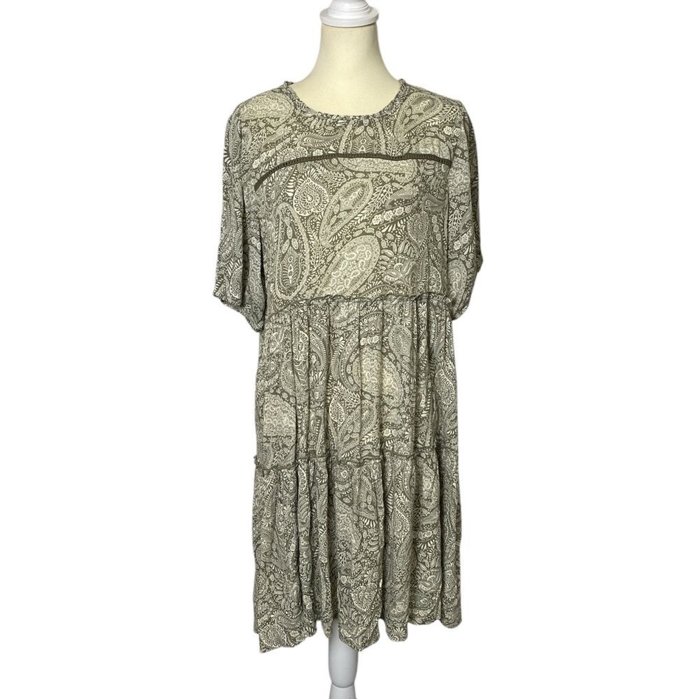 Knox Rose Green Paisley Floral Short Sleeve Ruffle Tiered Dress Women's Size M